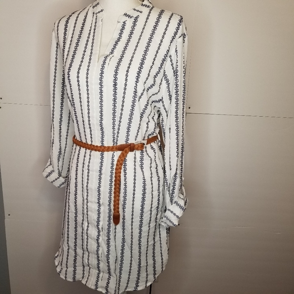 Perch by Blu-Pepper Dresses & Skirts - Size 2X - Tunic Dress with Belt blue & cream